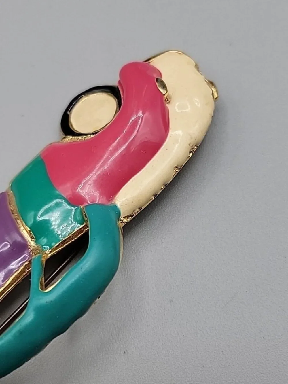 Colorful Enamel Car Brooch Vintage Large  Ornate Ladies Pin Estate